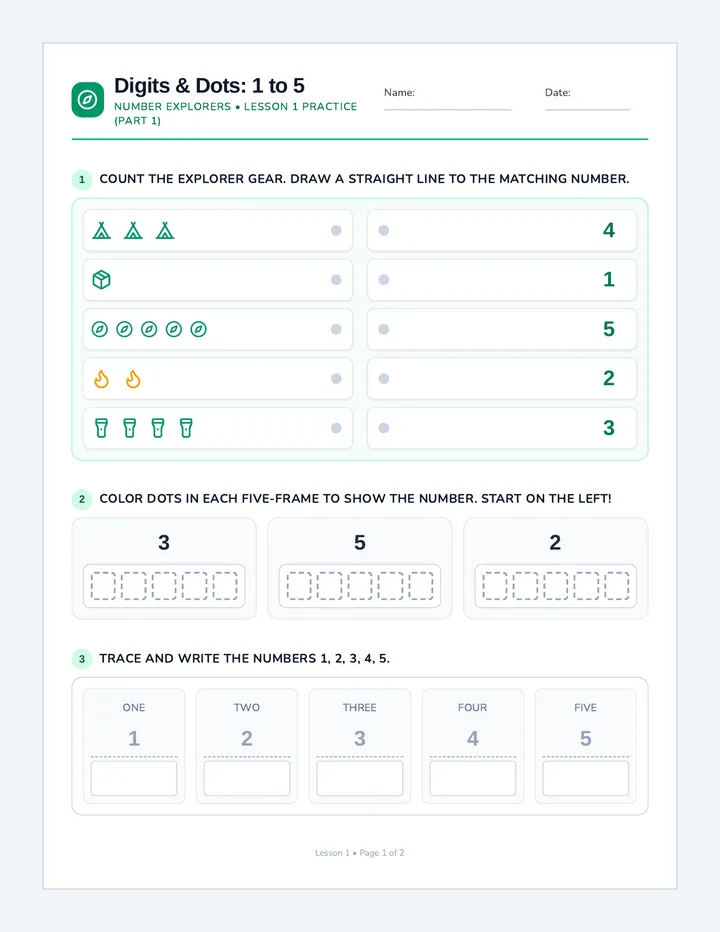 Digits and Dots Worksheet