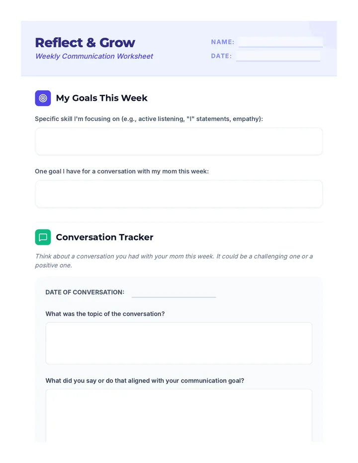 Weekly Communication Worksheet