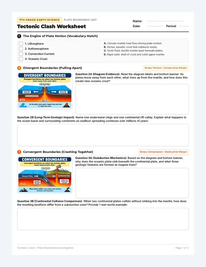 Tectonic Clash Worksheet
