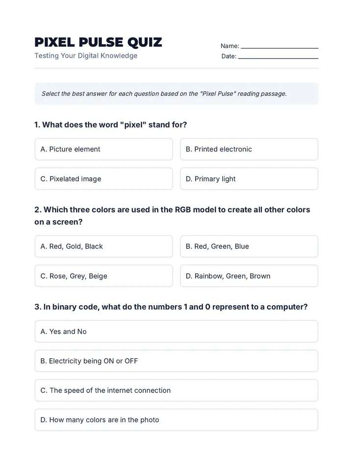 Pixel Pulse Reading Quiz