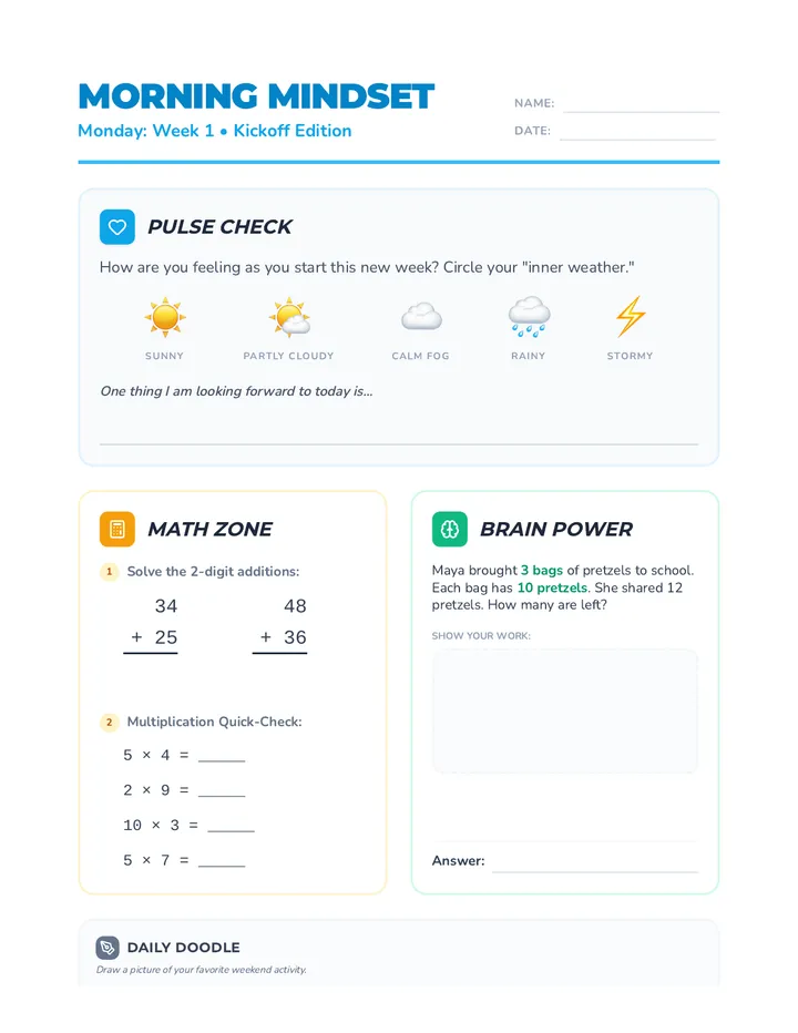 Monday Morning Mindset Worksheet