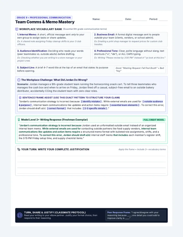Team Comms Worksheet