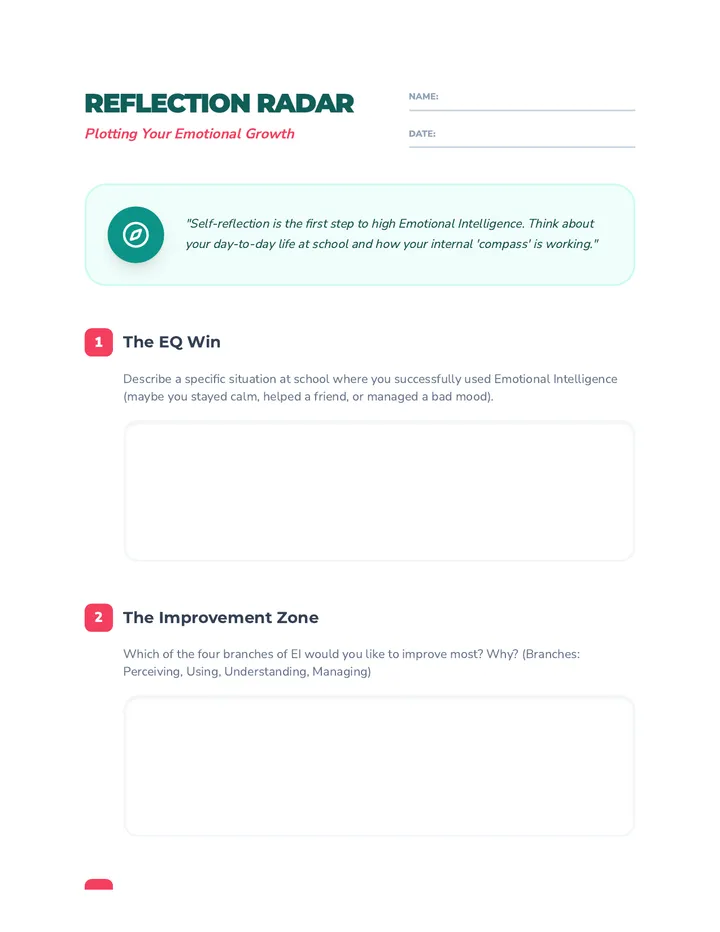 Reflection Radar Worksheet