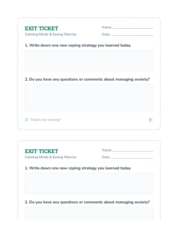 New Coping Strategy Exit Ticket