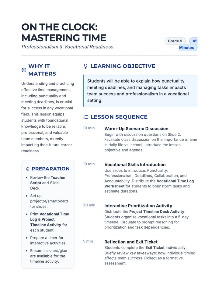 On the Clock Lesson Plan