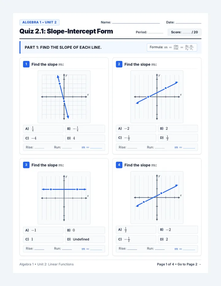 Slope Intercept Form Quiz