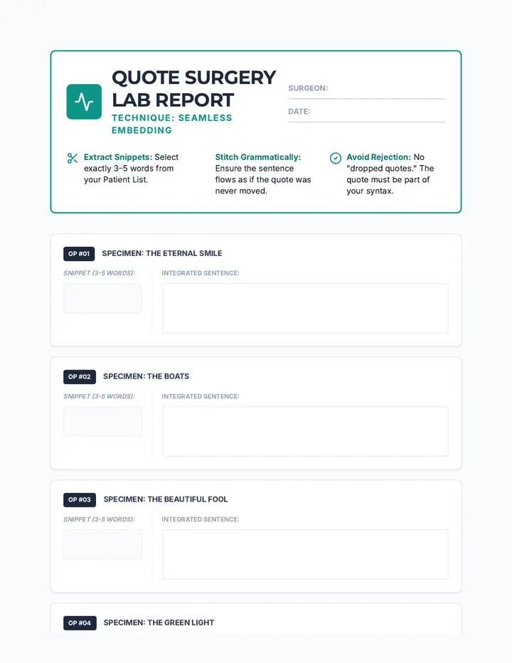 Quote Surgery Worksheet
