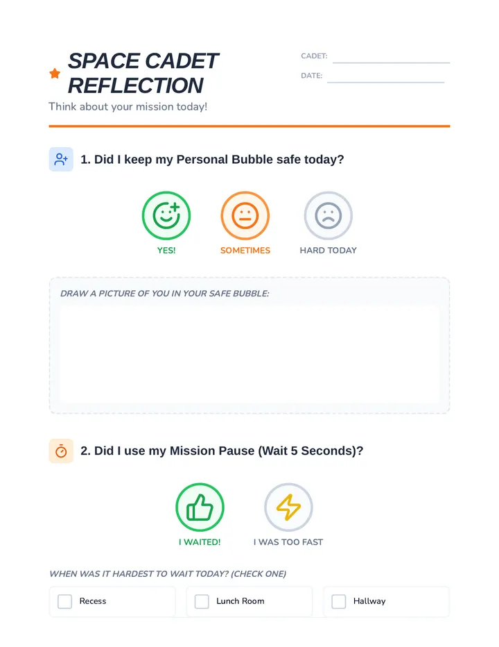 Space Cadet Reflection Worksheet