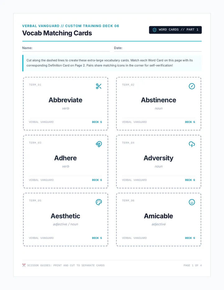 Vocab Matching Cards