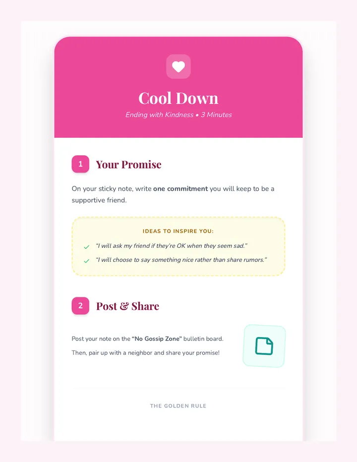 No Gossip Zone Cool Down Handout