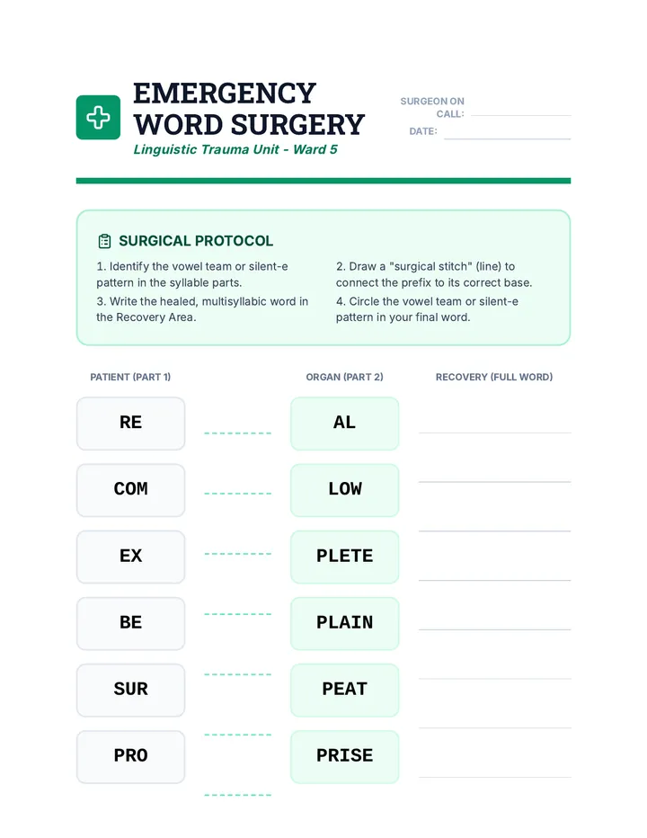 Word Surgery Activity Worksheet
