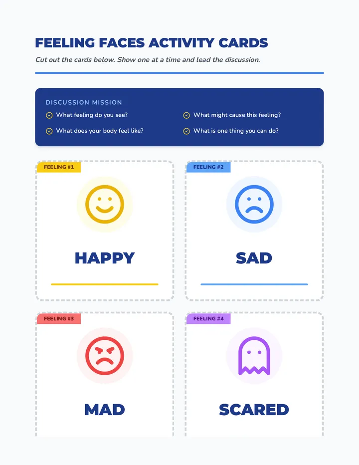 Feeling Faces Activity Cards Sheet