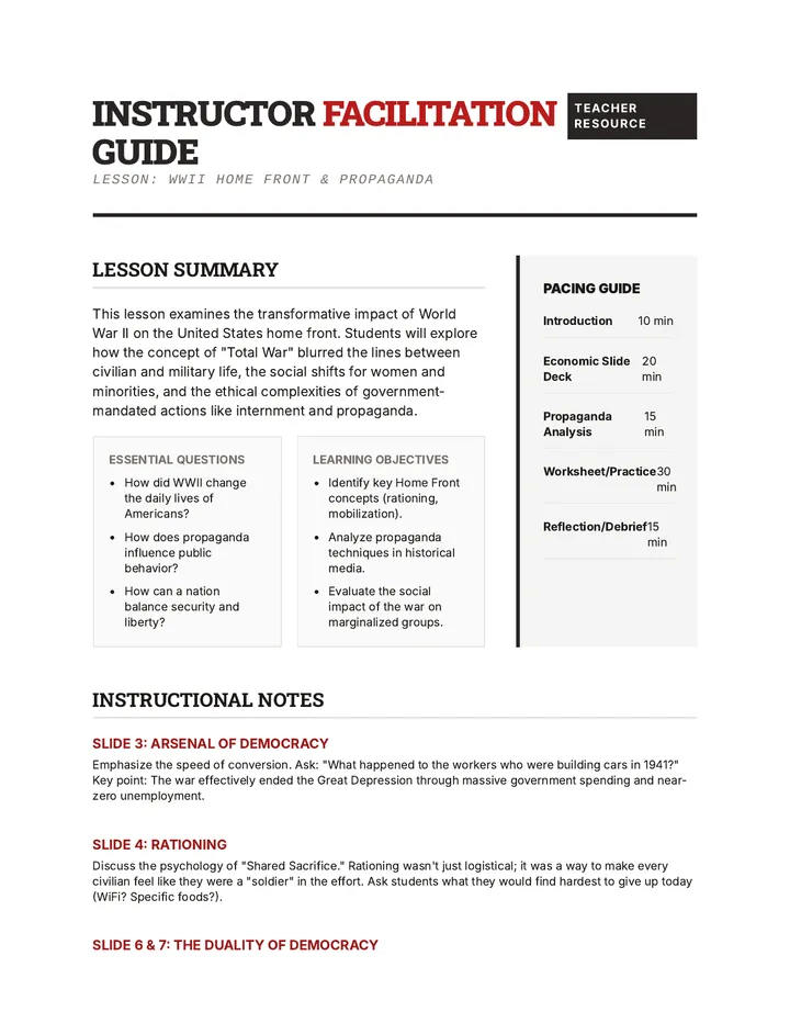 War at Home Teacher Guide