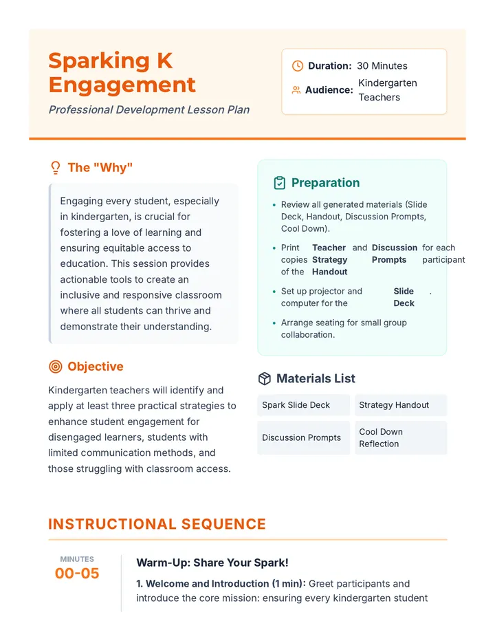 Sparking K Engagement Lesson Plan