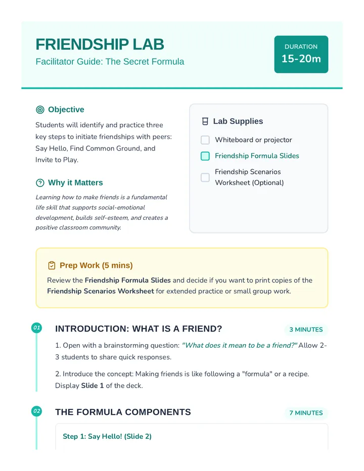 Friendship Lab Facilitator Guide