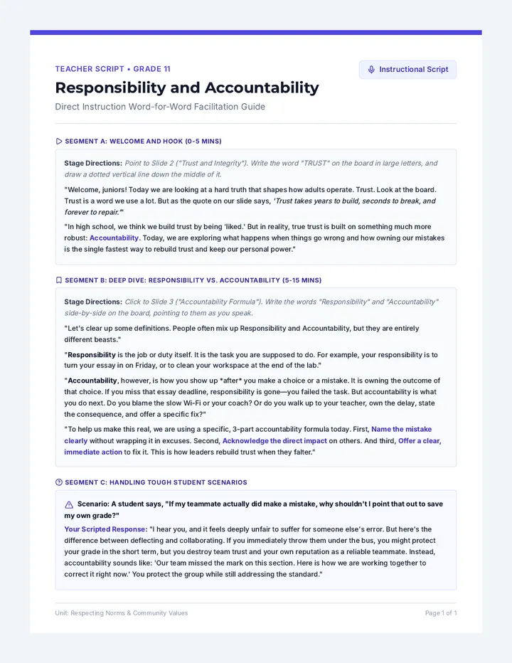 Accountability Teacher Script