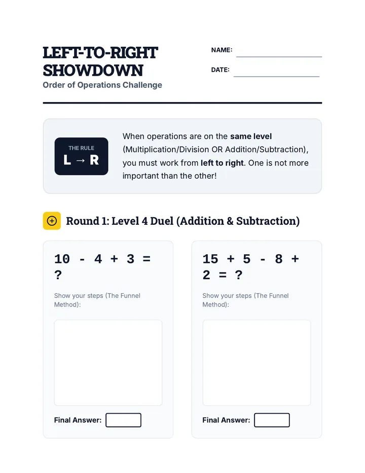 Showdown Worksheet