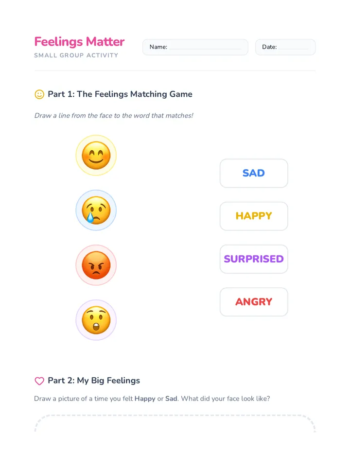 Feelings Matching Game Activity
