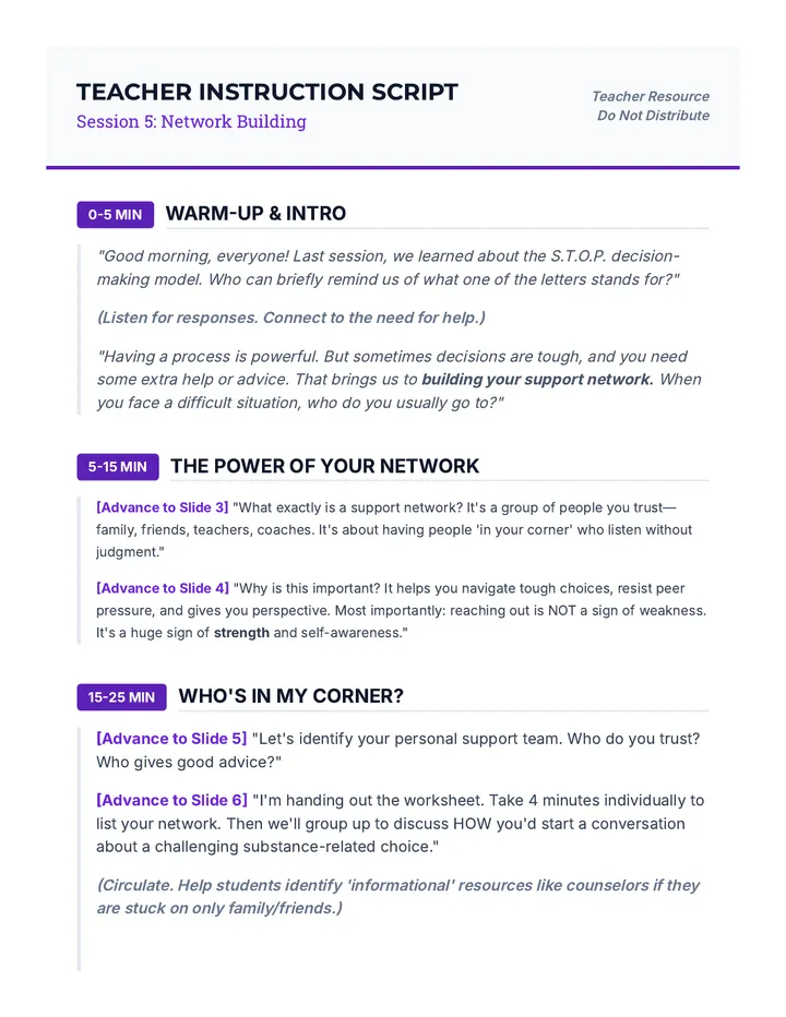 Network Building Teacher Script