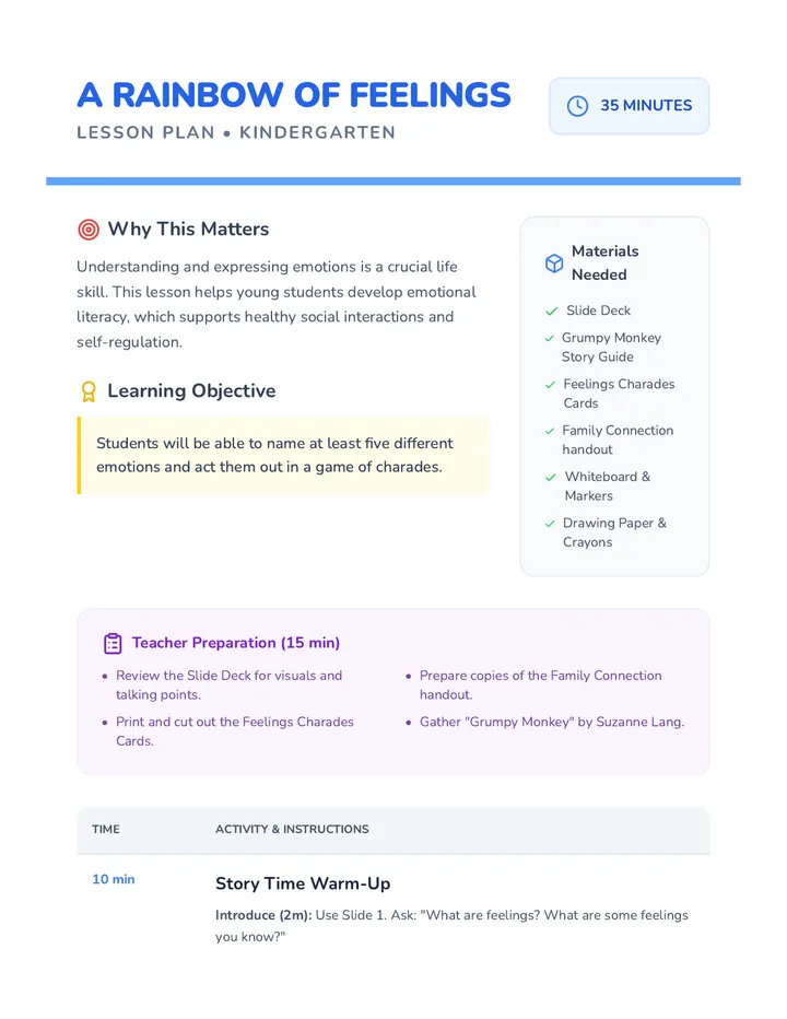 A Rainbow of Feelings Lesson Plan