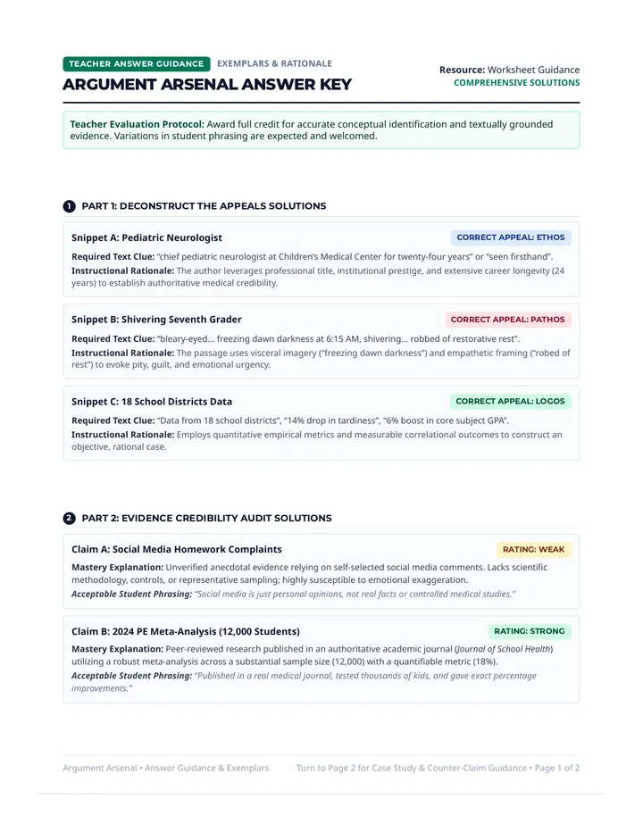 Argument Arsenal Answer Guidance