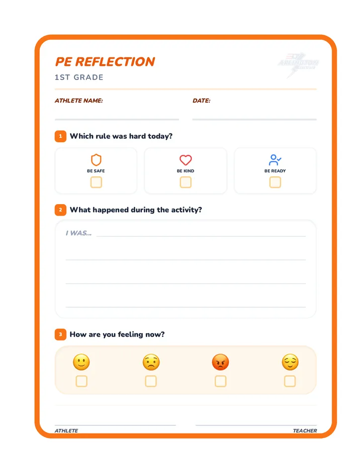 1st Grade PE Reset Sheet