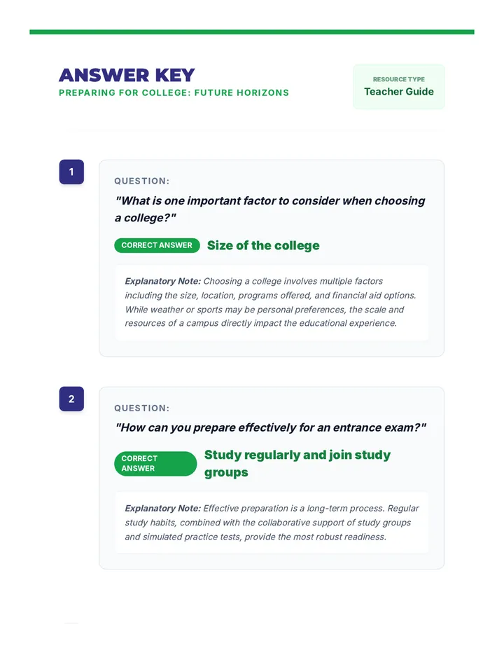 Preparing for College Answer Key