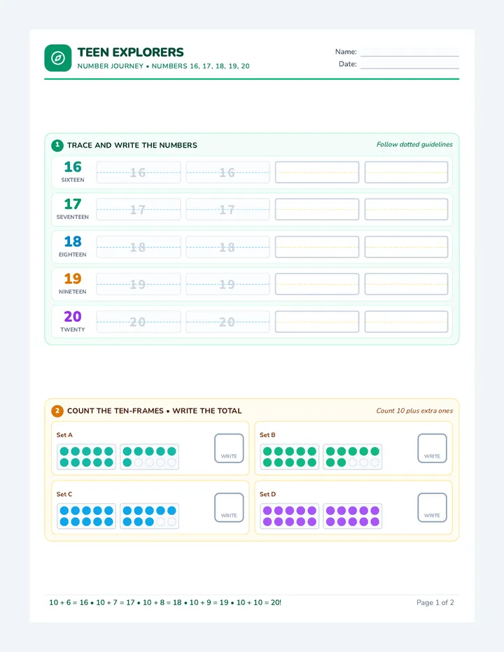Teen Explorers Worksheet