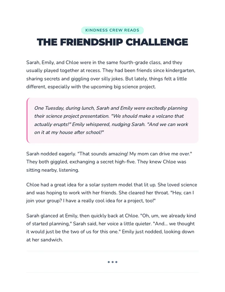 Friendship Challenge Story Handout