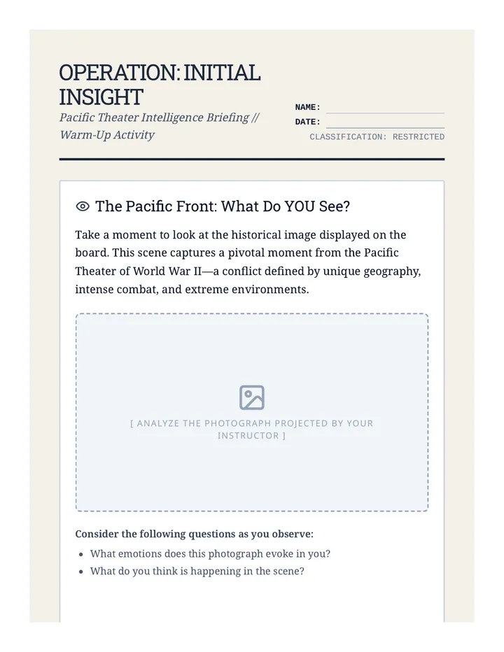 Pacific Front Warm Up Worksheet