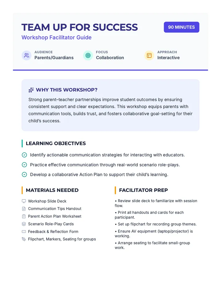 Team Up Success Workshop Plan
