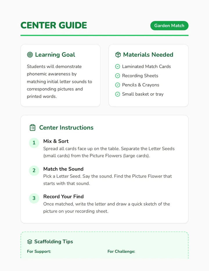 Garden Match Center Guide