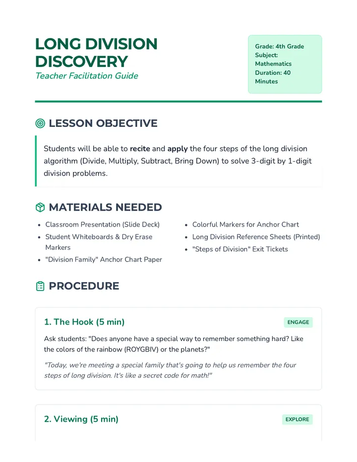 Division Family Lesson Plan