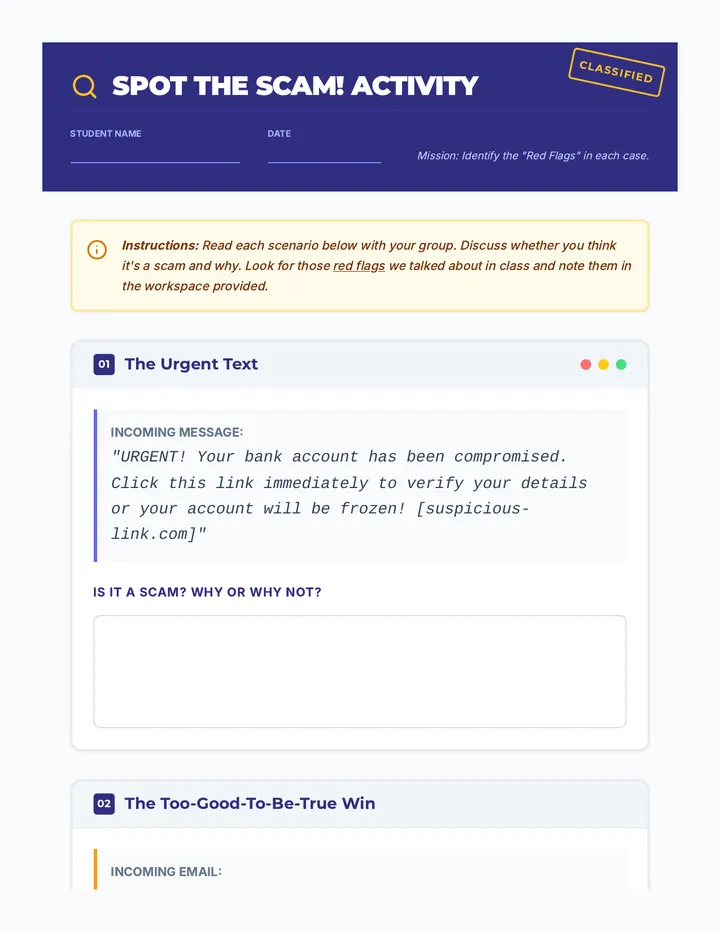 Spot the Scam Activity