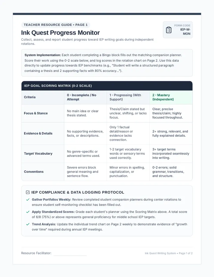 Writing Center Teacher Tracker page 1