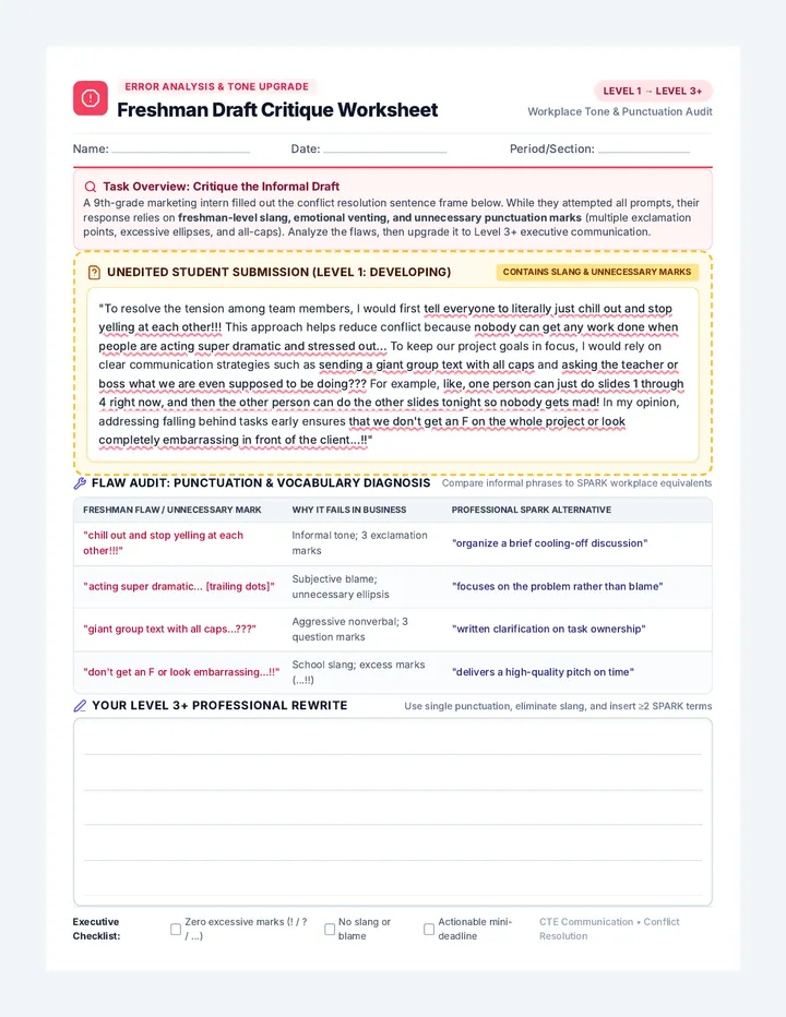 Freshman Draft Critique Worksheet