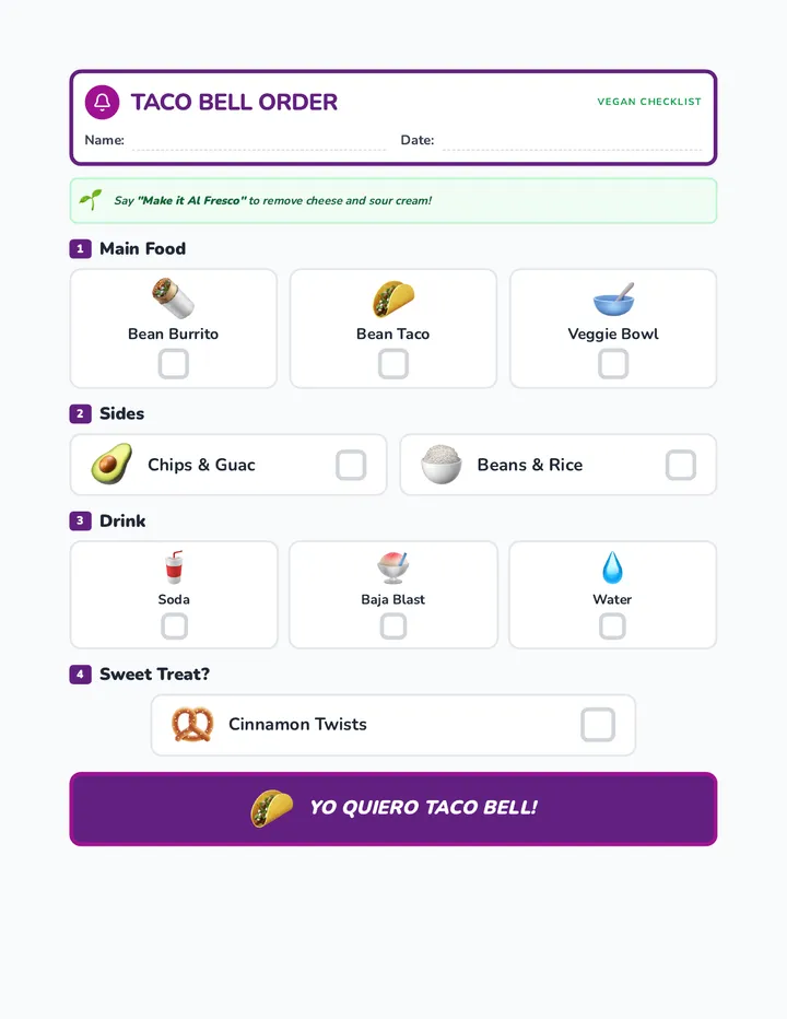 Taco Bell Vegan Checklist