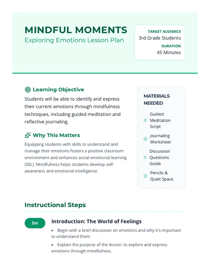 Mindful Moments Lesson Plan