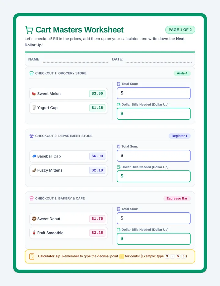 Cart Masters Worksheet