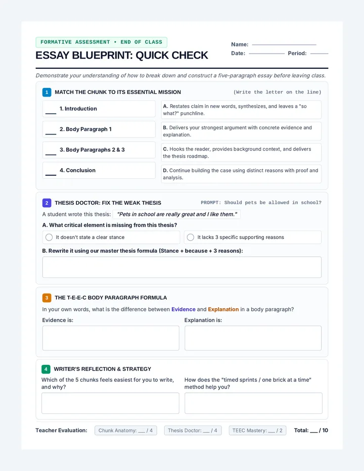 Essay Chunks Exit Ticket