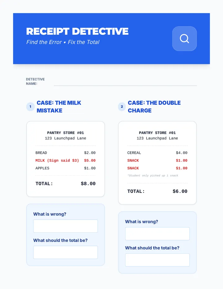 Receipt Detective Worksheet