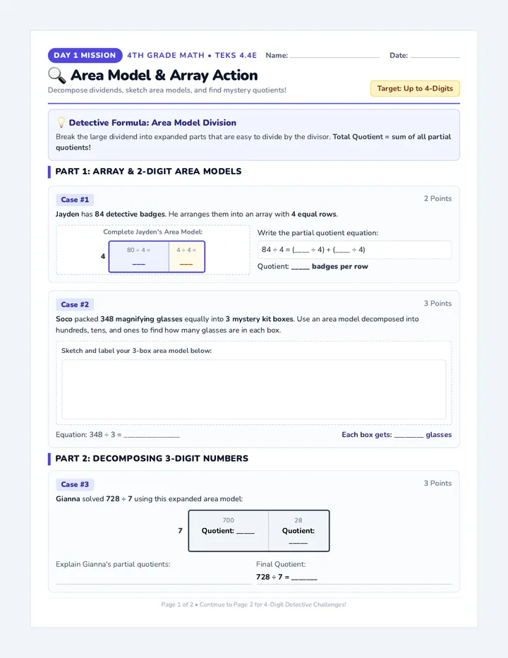 Area Model Practice Worksheet