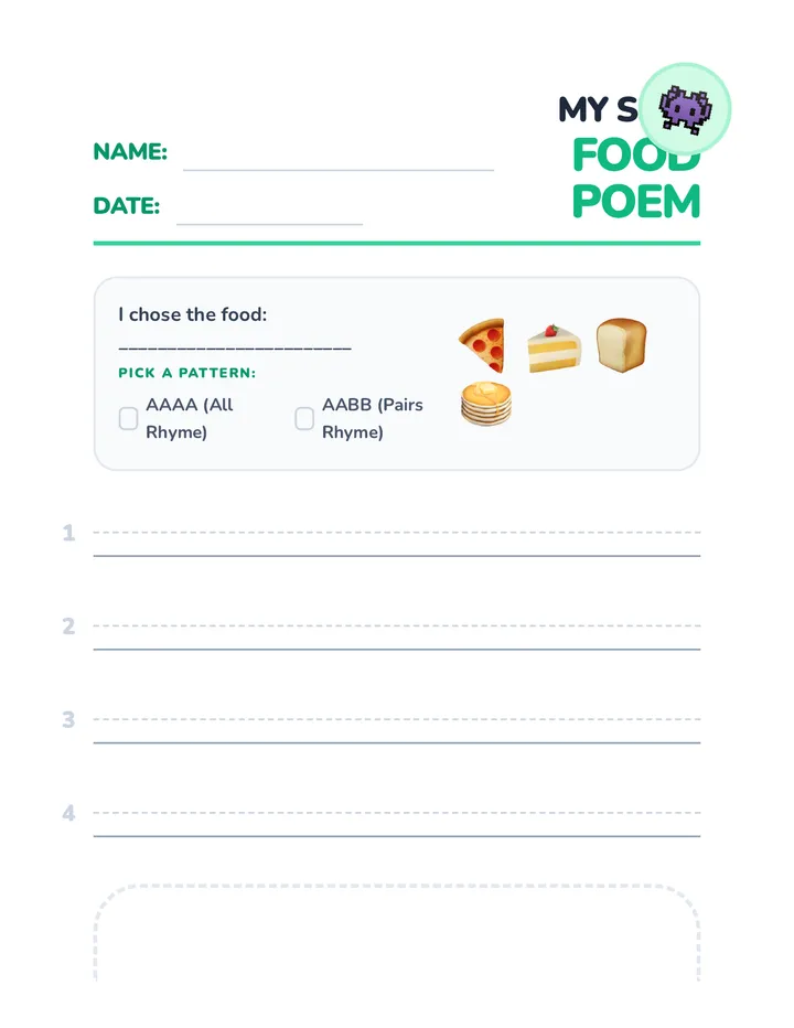 Silly Food Poem Lined Paper