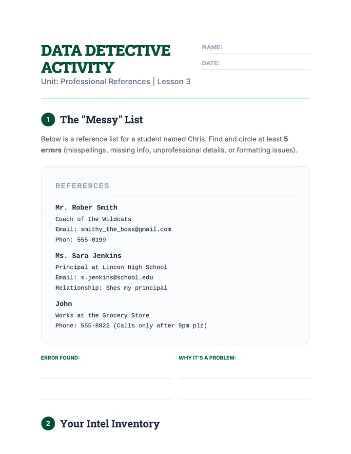 Data Detective Worksheet