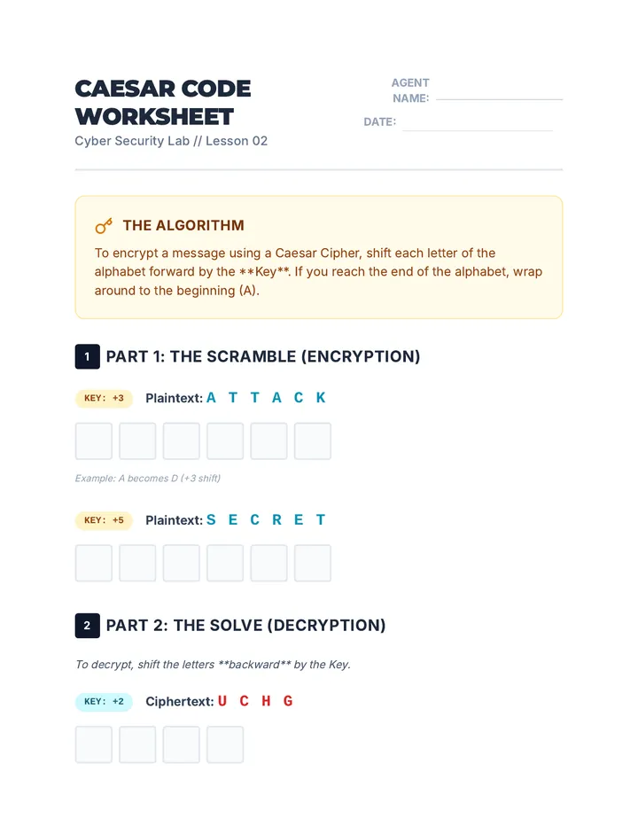 Caesar Code Worksheet