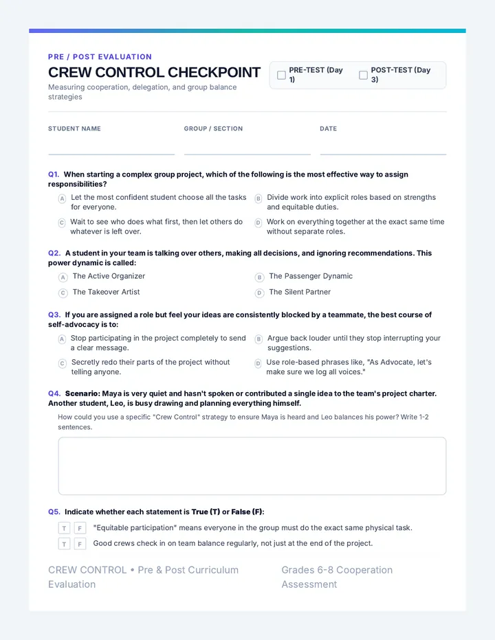Crew Control Assessment page 1