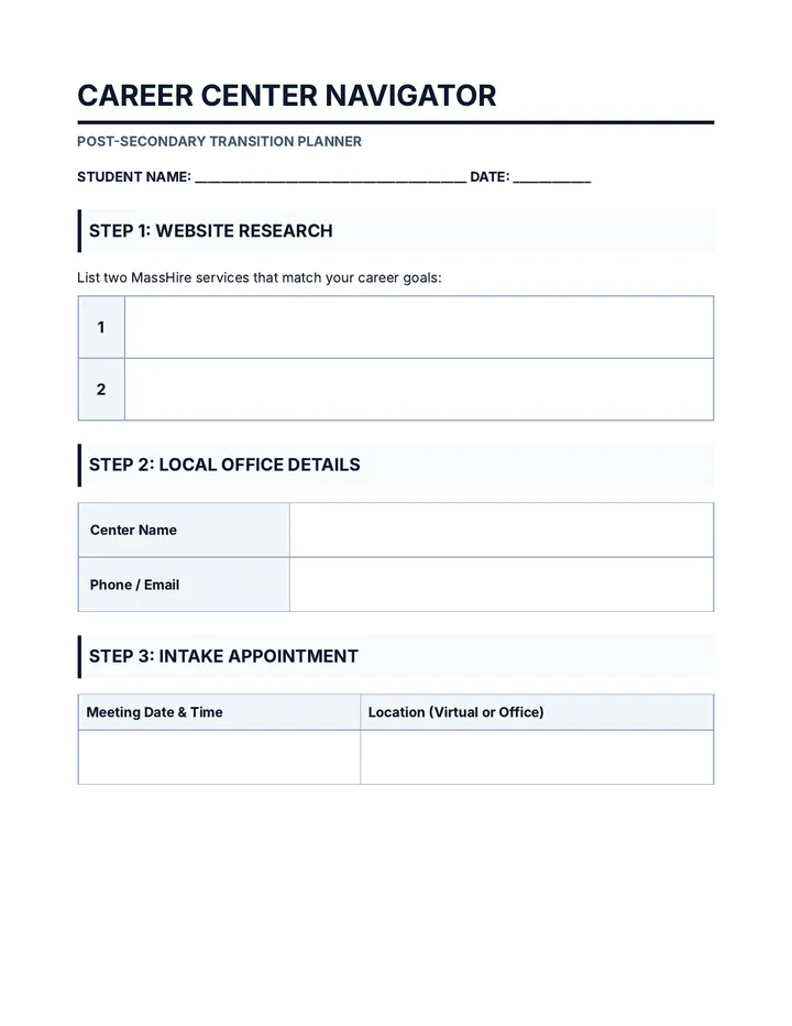 Career Center Navigator Worksheet