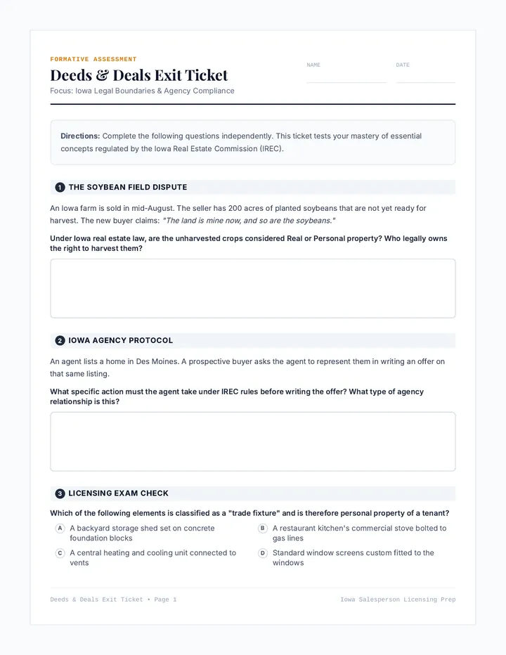 Deeds and Deals Exit Ticket