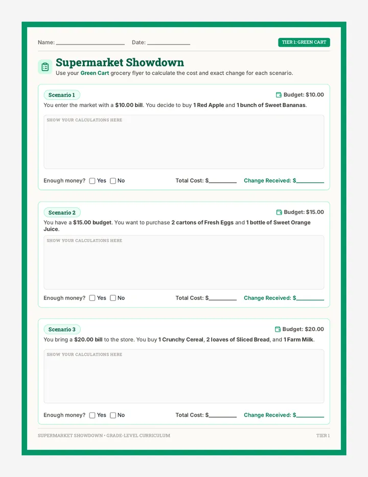 Supermarket Showdown Worksheet