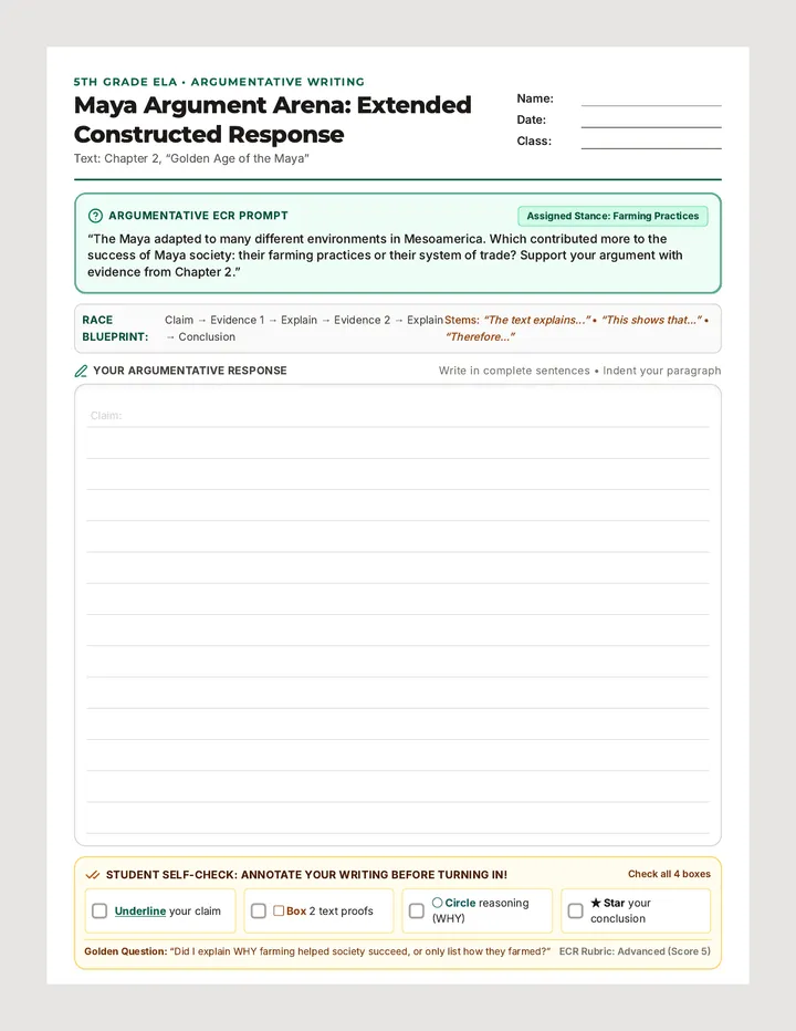 Maya ECR Writing Worksheet